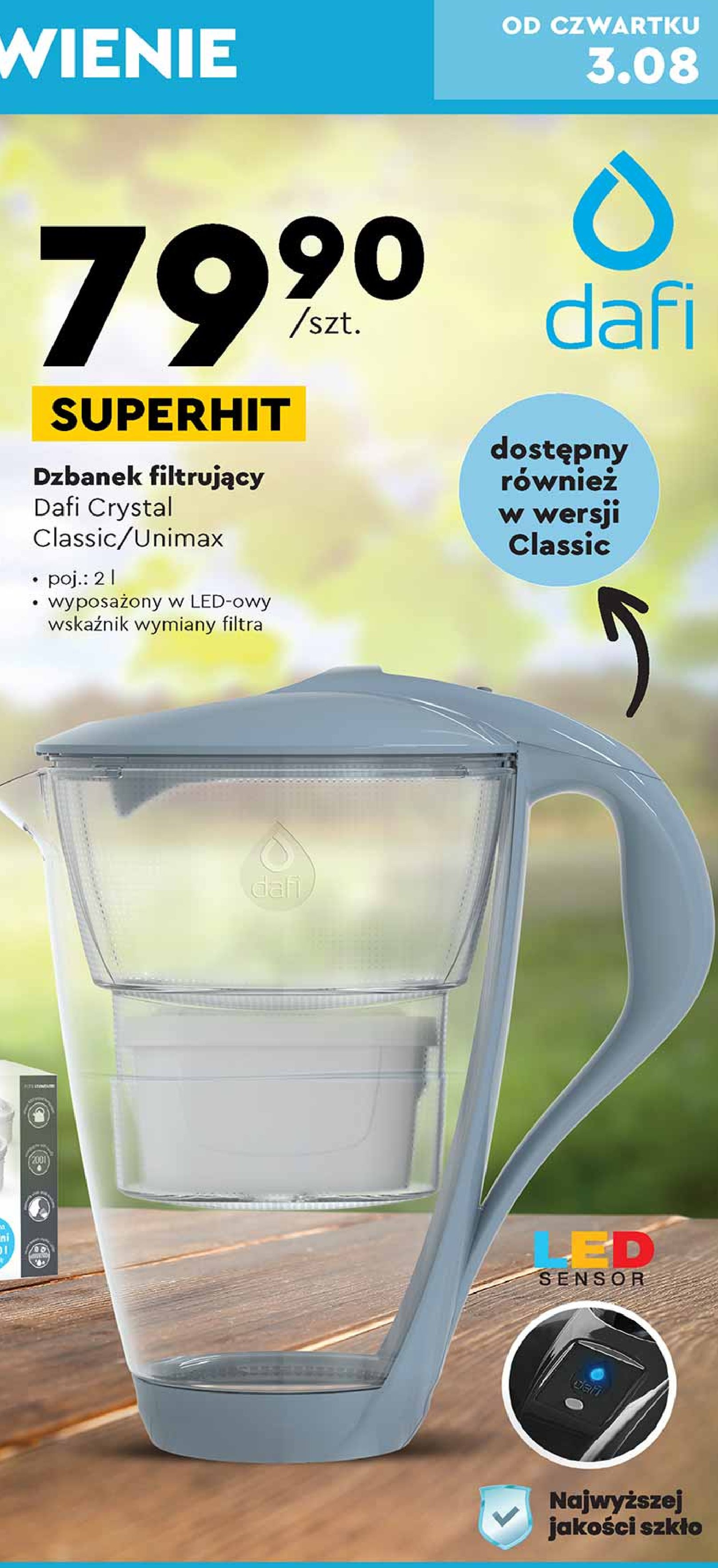 Zestaw dzbanek filtruj膮cy crystal led 2 l stalowy + wk艂ad unimax Dafi promocja
