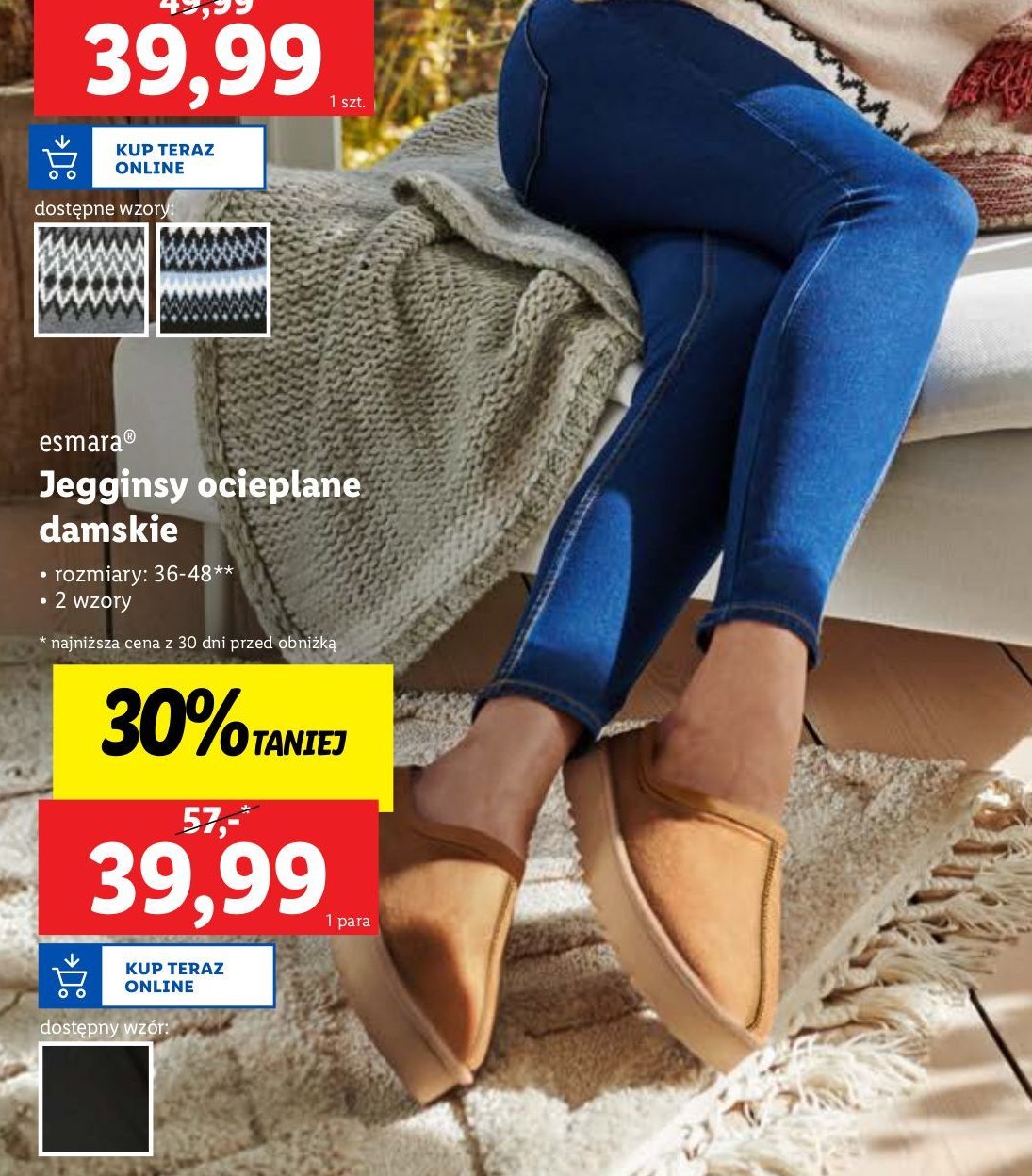 Jegginsy ocieplane damskie 36-48 Esmara promocja w Lidl