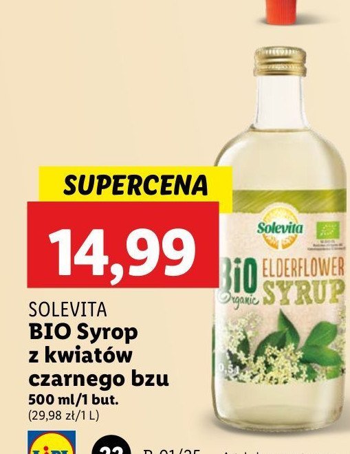 Syrop z kwiatów czarnego bzu bio Solevita promocja w Lidl