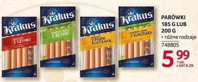 Parówki 185 g lub 200g Krakus różne rodzaje promocja w Selgros