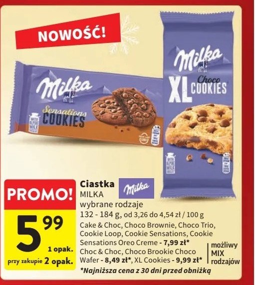 Ciastka z kawałkami czekolady Milka cookies sensations promocja