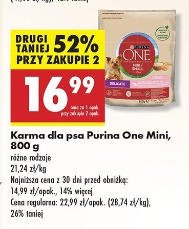 Karma dla psa delicate mini łosoś i ryż Purina one promocja