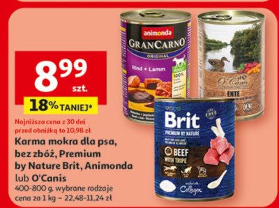 Karma mokra dla psa, bez zbóż, Premium by Nature Brit, Animonda lub O'Canis 400-800 g, wybrane rodzaje promocja w Auchan