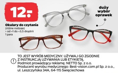 Okulary do czytania, różne rodzaje promocja w Netto