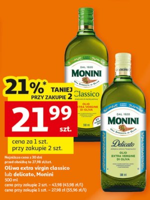 Oliwa extra virgin classico lub delicato, Monini 500 ml promocja w Auchan