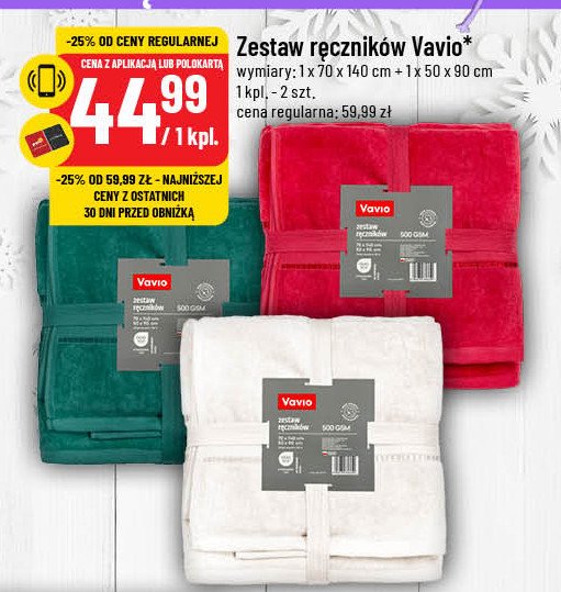 Ręcznik 50 x 90 cm + 70 x 140 cm Vavio promocja