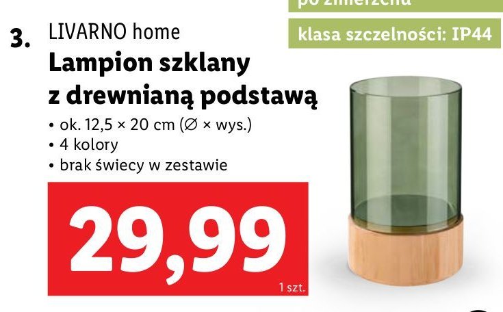 Lampion szklany z drewnianą podstawką LIVARNO HOME promocja w Lidl