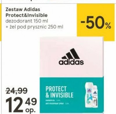 Zestaw w pudełku protect & invisible: żel pod prysznic 250 ml + dezodorant 150 ml Adidas zestawy Adidas cosmetics promocja