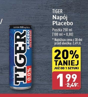 Napój placebo classic Tiger energy drink promocja w Aldi