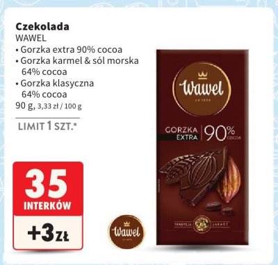 Czekolada Wawel Gorzka extra 90% cocoa promocja w Intermarche