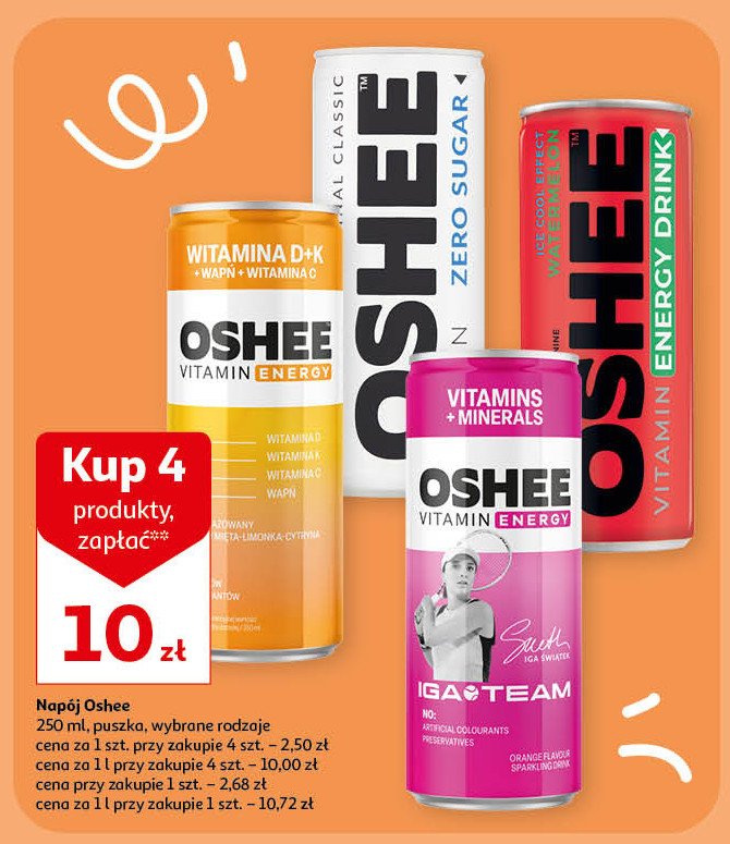 Napój classic zero sugar Oshee energy drink promocja