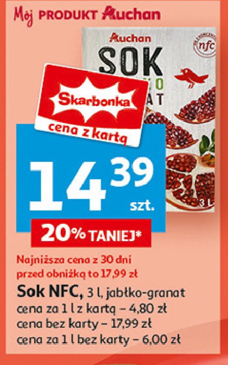 Sok jabłko-granat Auchan różnorodne (logo czerwone) promocja