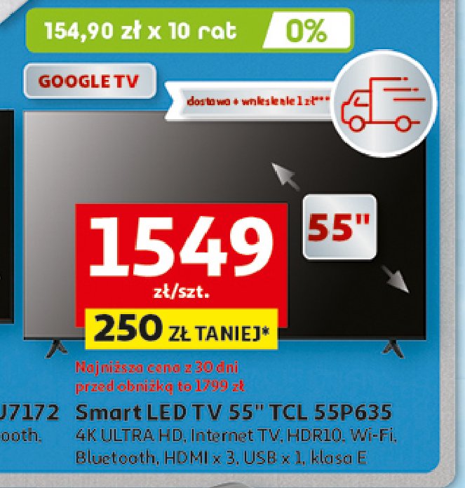 Telewizor 55" led 55p635 Tcl promocja w Auchan