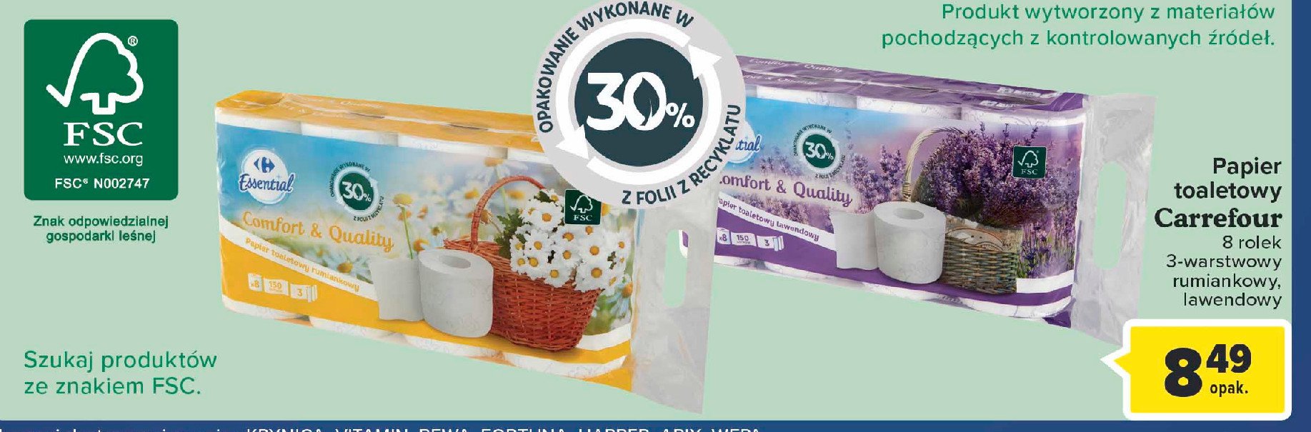 Papier toaletowy lawendowy Carrefour essential promocje
