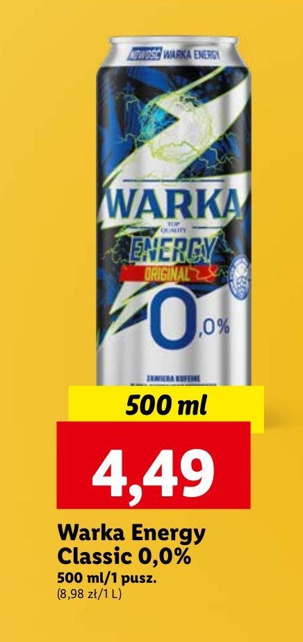 Piwo Warka energy original 0.0% promocja w Lidl