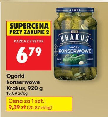 Ogórki konserwowe Krakus 920g promocja w Biedronka