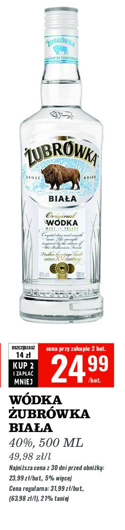 Wódka Żubrówka biała promocja w Biedronka