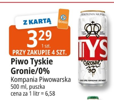 Piwo Tyskie Gronie 0% Kompania Piwowarska promocja w Leclerc