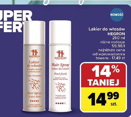 Lakier do włosów perfect finish Hegron promocja w Carrefour