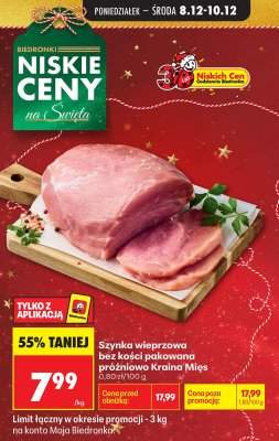 Szynka wieprzowa bez kości pakowana próżniowo Kraina Mięs promocja w Biedronka