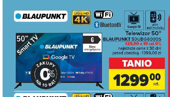 Telewizor led 50" 50ubg6000s Blaupunkt promocja w Carrefour