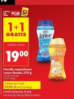 Perełki zapachowe Lenor Beads 1+1 GRATIS promocja w Biedronka