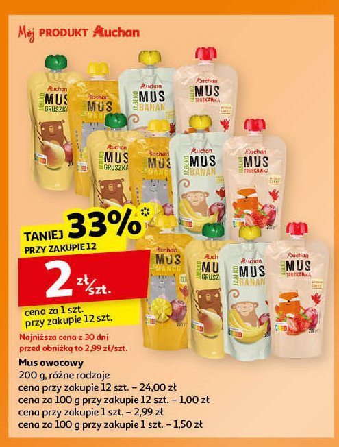 Mus jabłko-mango Auchan różnorodne (logo czerwone) promocja