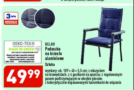 Poduszka na krzesło 109 x 45 x 5.5 cm BELAVI promocja
