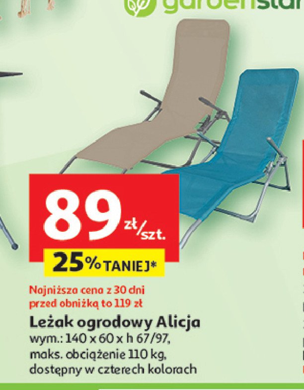 Leżak ogrodowy alicja Garden star promocja w Auchan