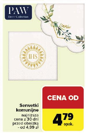 Serwetki komunijne 33 x 33 cm Paw promocja w Carrefour