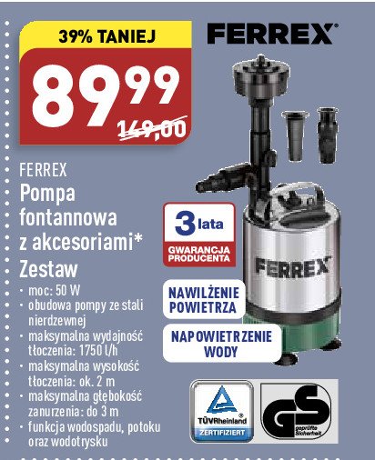 Pompa fontannowa 50 w Ferrex promocja