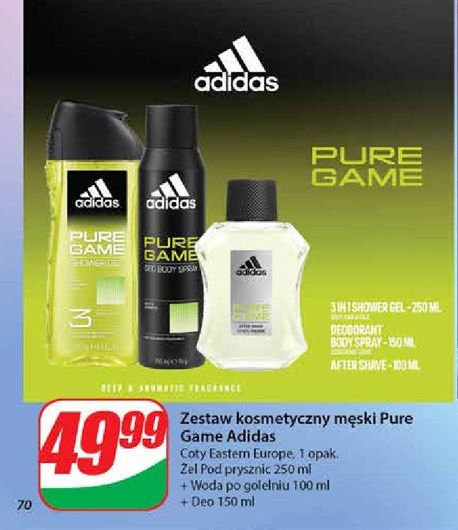 Zestaw w pudełku pure game żel pod prysznic 250 ml + dezodorant 150 ml + woda po goleniu 100 ml ADIDAS ZESTAW Adidas cosmetics promocja w Dino