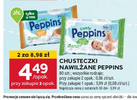 Chusteczki nawilżane sensitive Peppins promocja w Stokrotka