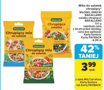 Miks do sałatek chrupiący Włoski, Grecki Bakalland promocja w Carrefour
