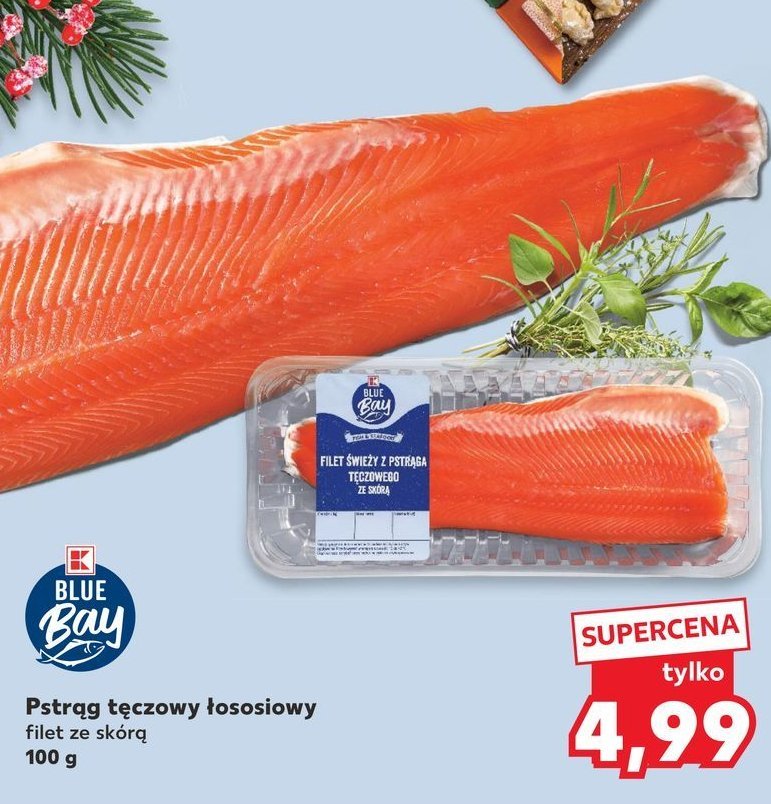 Pstrąg tęczowy łososiowy filet z skórą K-classic blue bay promocja