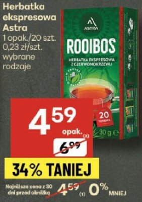 Herbatka ekspresowa Astra Rooibos wybrane rodzaje promocja w Delikatesy Centrum