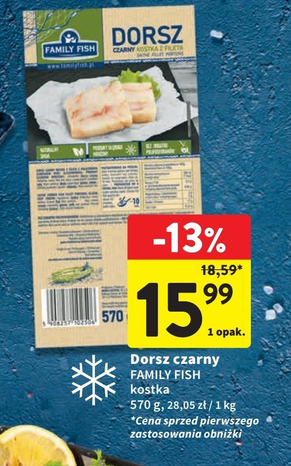 Dorsz czarny filet kostka Family fish promocja w Intermarche