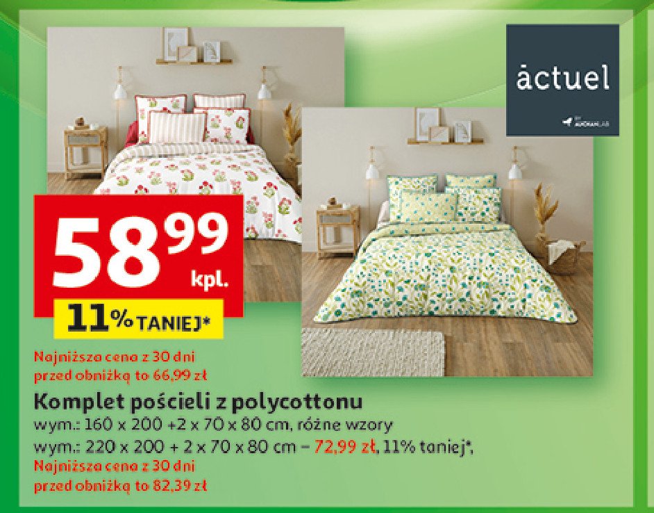 Komplet pościeli z polycottonu 220 x 200 cm + 2 x 70 x 80 cm Actuel promocja w Auchan