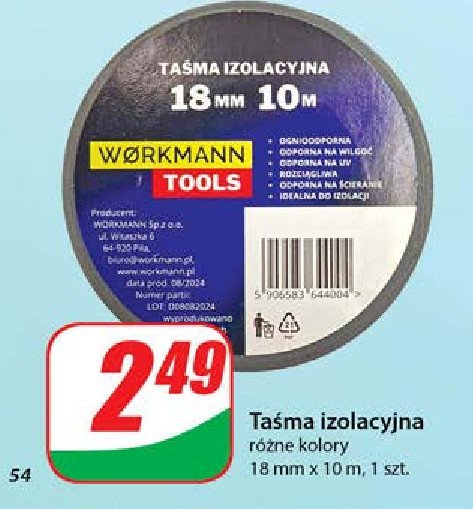 Taśma izolacyjna 18 mm x 10 m Workmannn promocja