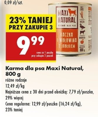 Karma dla psa kaczka i wo艂owina z jab艂kiem Maxi natural promocja