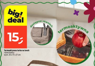 Termoaktywna torba na lunch różne kolory wym. 25 x 17 x 27 cm promocja w Dealz