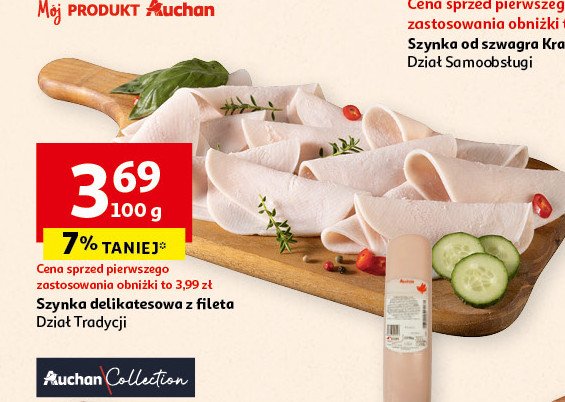 Szynka delikatesowa z fileta Auchan różnorodne (logo czerwone) promocja