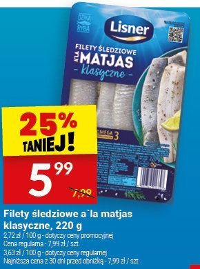 Filety śledziowe a la matjas klasyczne Lisner, 220 g promocja w Twój Market