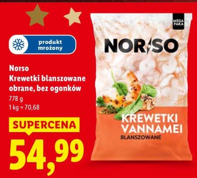 Krewetki blanszowane obrane bez ogonków Norso promocja w Lidl