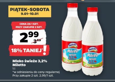 Mleko świeże 3,2% promocja w Netto