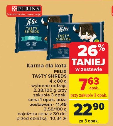 Karma dla kota wiejskie smaki wołowina i kurczak w sosie Purina felix tasty shreds promocja