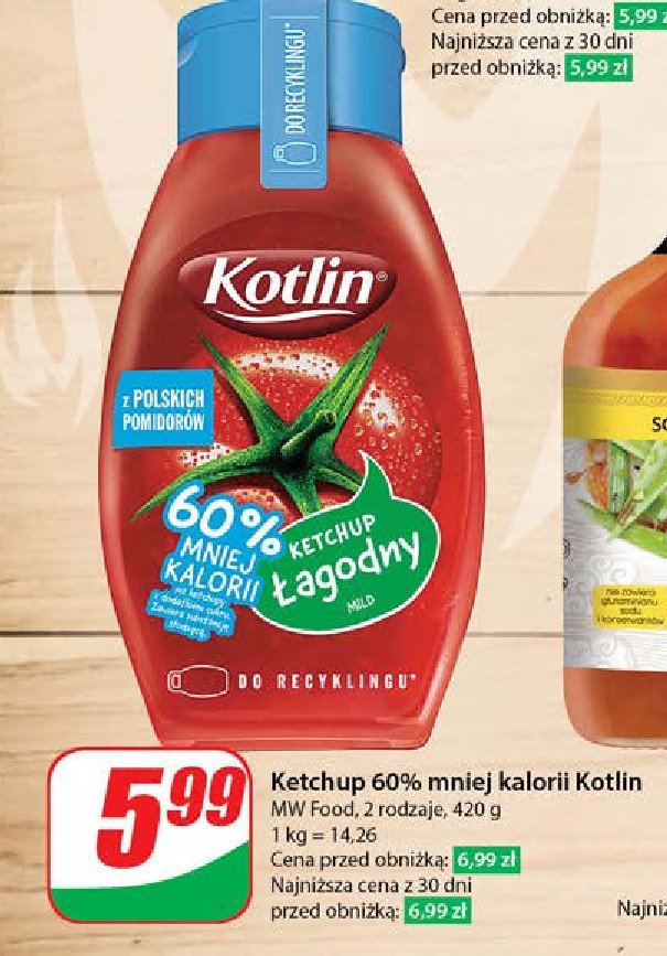 Ketchup łagodny 60% mniej kalorii Kotlin promocja w Dino