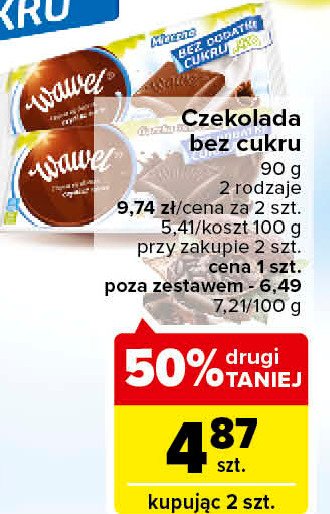 Czekolada mleczna bez dodatku cukru Wawel promocje