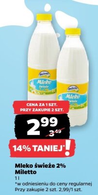 Mleko świeże 2% Miletto promocja w Netto