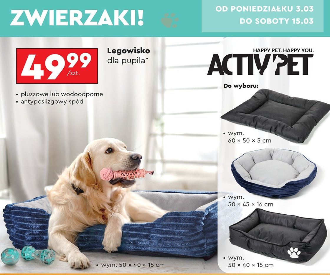 Legowisko dla psów 50 x 40 x 15 cm Activ pet promocja w Biedronka